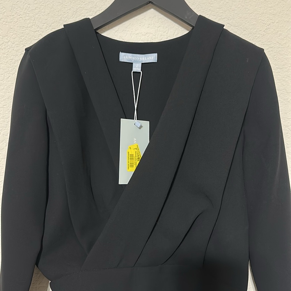 NWT Antonio Melani Ira Crepe V-Neck Dropped Long Sleeve Ruched Wrap Blouse - Picture 5 of 6